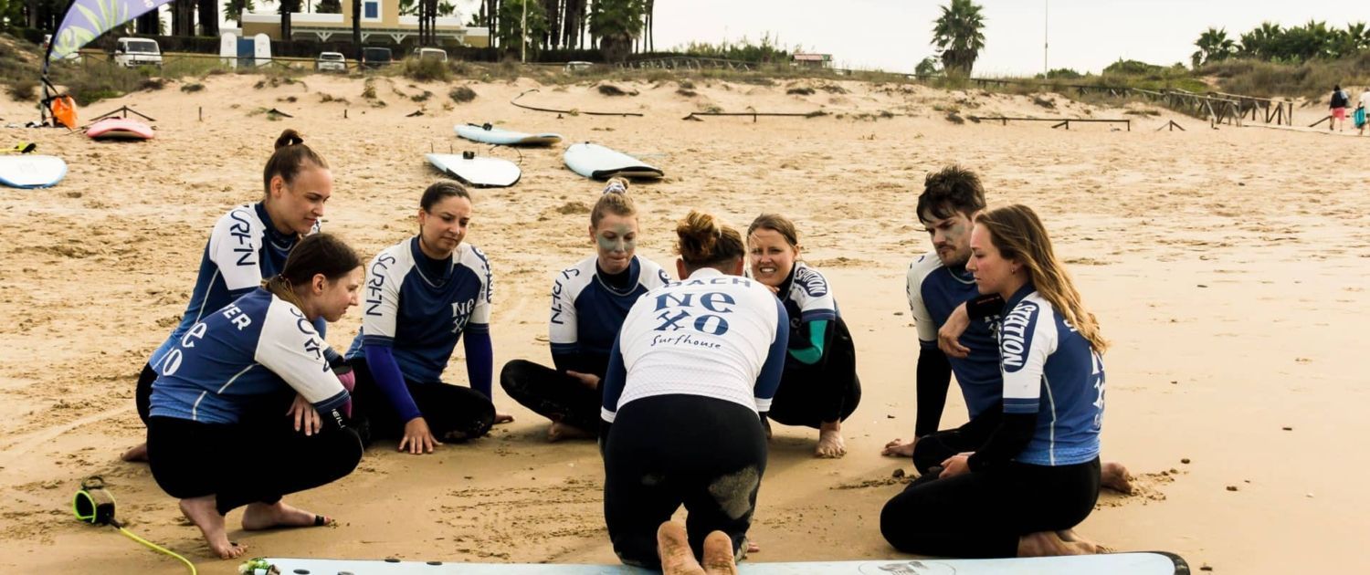 clase de surf en el palmar