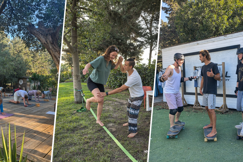 El yoga, slackline y el skate son otra de las actividades que puedes disfrutar en Nexo Surfhouse